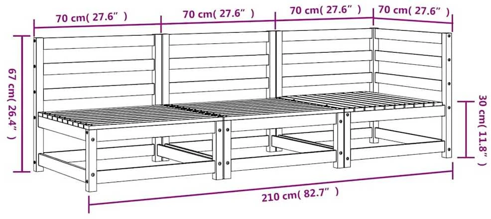 Trivietė sodo sofa, vaško ruda, pušies medienos masyvas