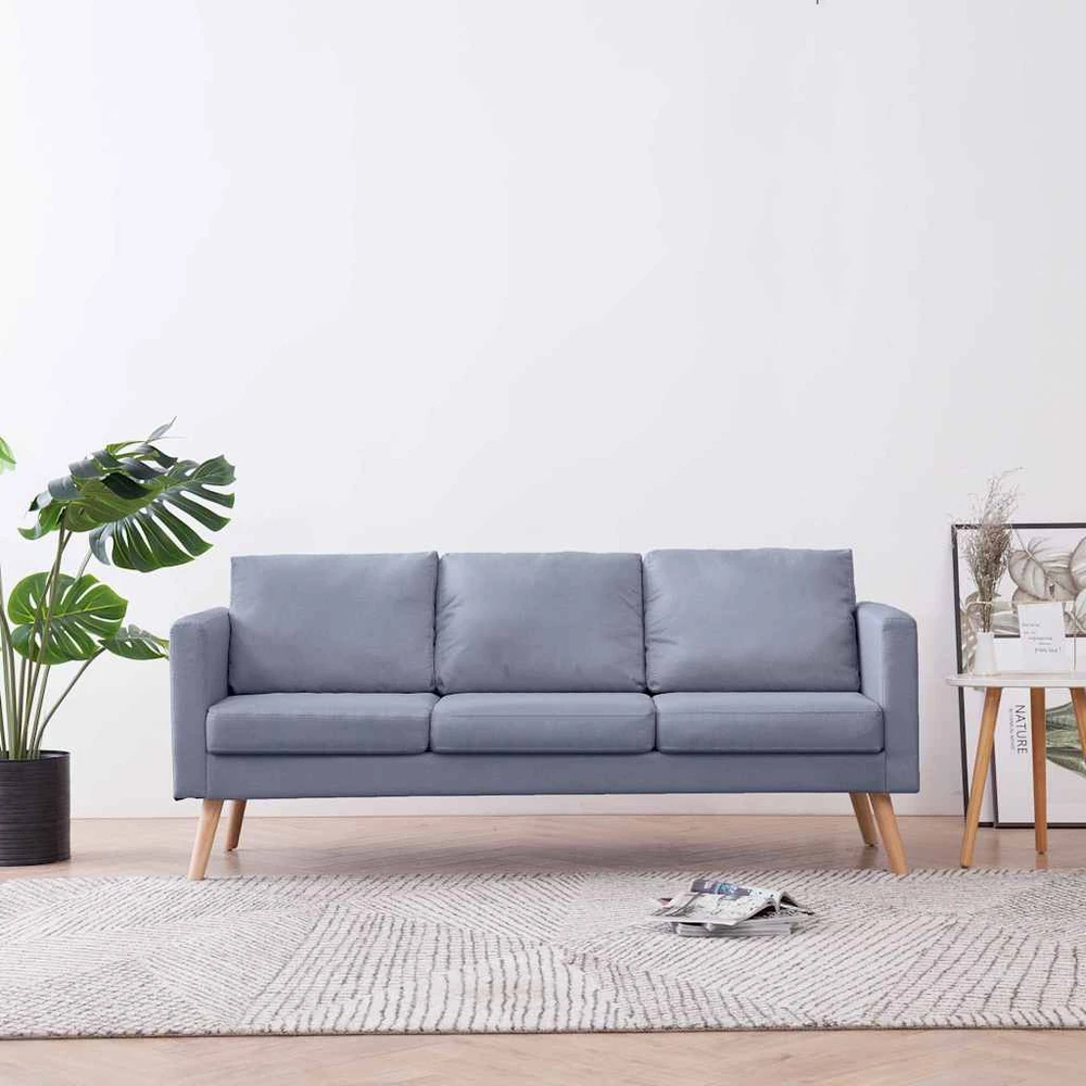 Trivietė sofa, audinys, šviesiai pilka