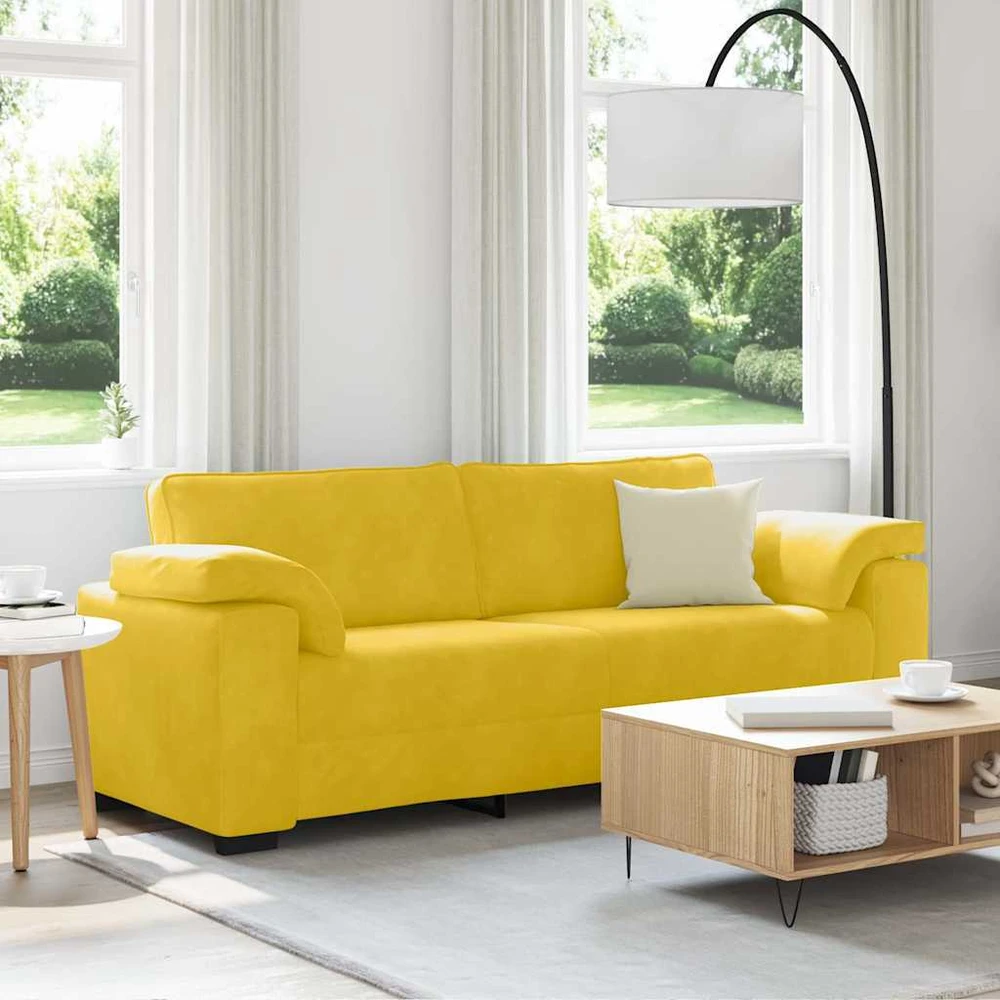 Trivietė sofa, geltona, 220x77x82 cm, aksomas