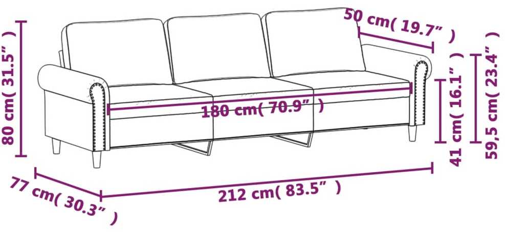 Trivietė sofa, geltonos spalvos, 180cm, aksomas