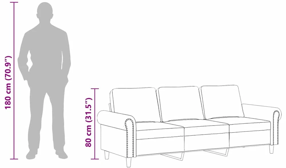 Trivietė sofa, geltonos spalvos, 180cm, aksomas