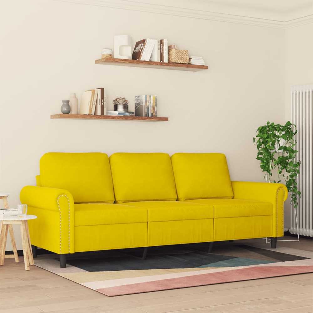 Trivietė sofa, geltonos spalvos, 180cm, aksomas