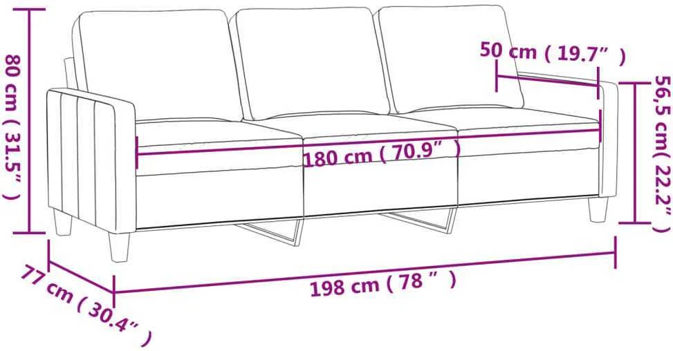 Trivietė sofa, geltonos spalvos, 180cm, aksomas