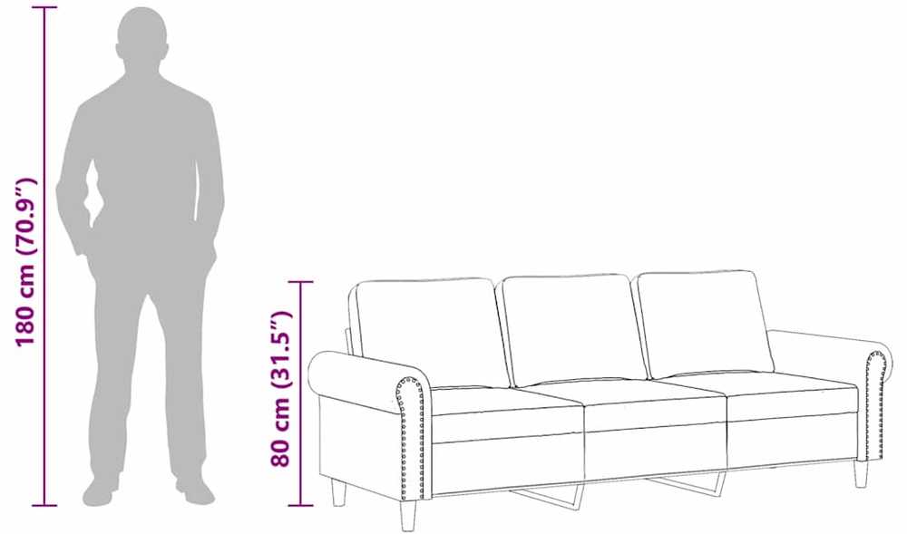 Trivietė sofa, geltonos spalvos, 180cm, aksomas