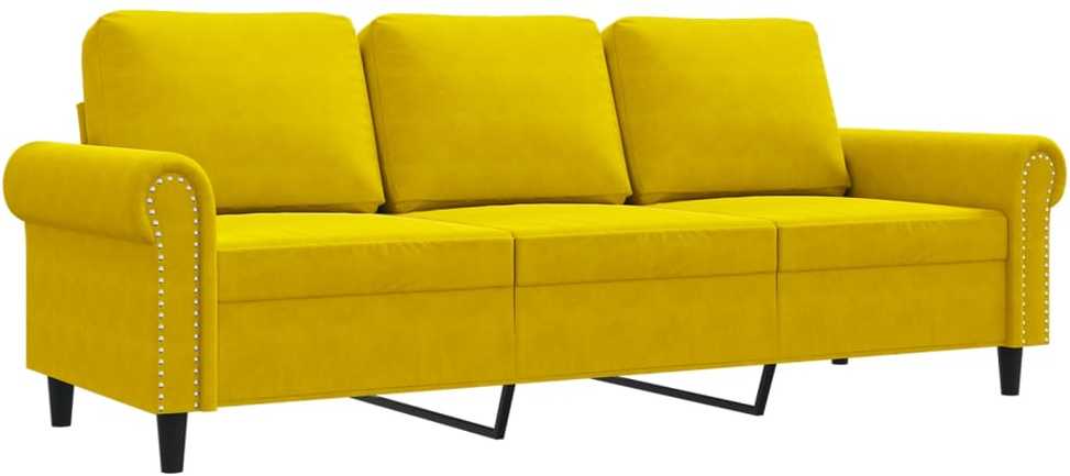 Trivietė sofa, geltonos spalvos, 180cm, aksomas