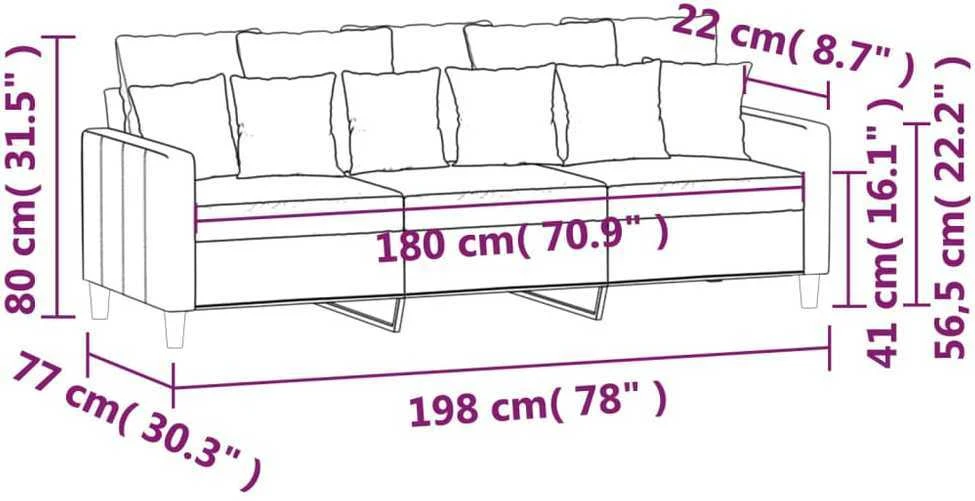 Trivietė sofa, geltonos spalvos, 180cm, aksomas