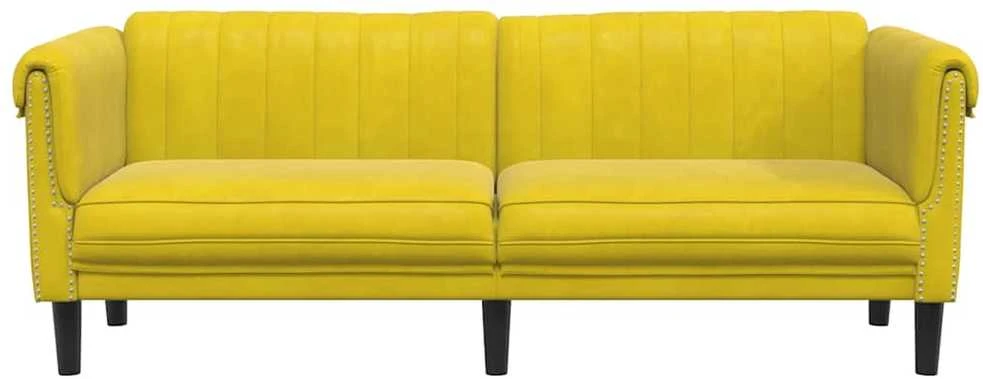Trivietė sofa, geltonos spalvos, aksomas