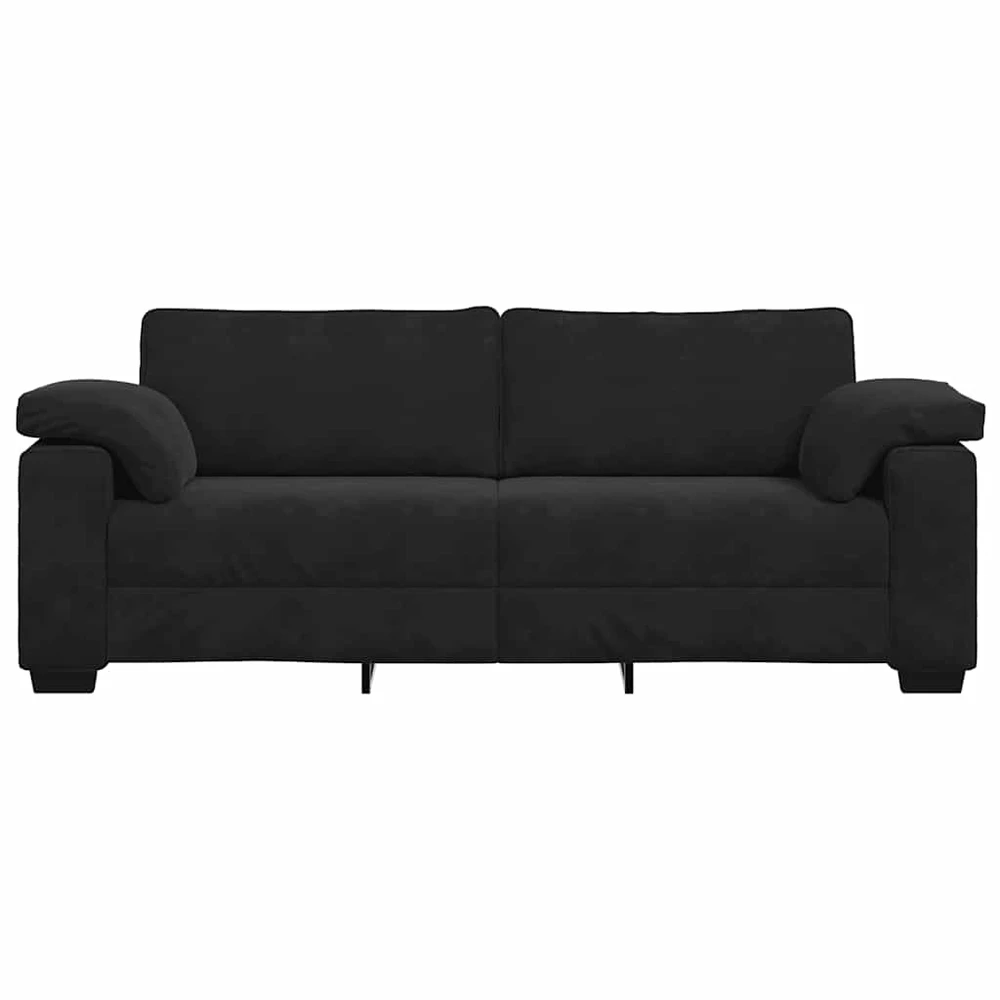 Trivietė sofa, juoda, 220x77x82 cm, aksomas