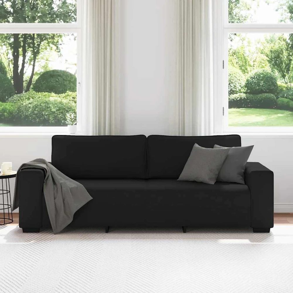 Trivietė sofa, juoda, 220x77x82 cm, audinys