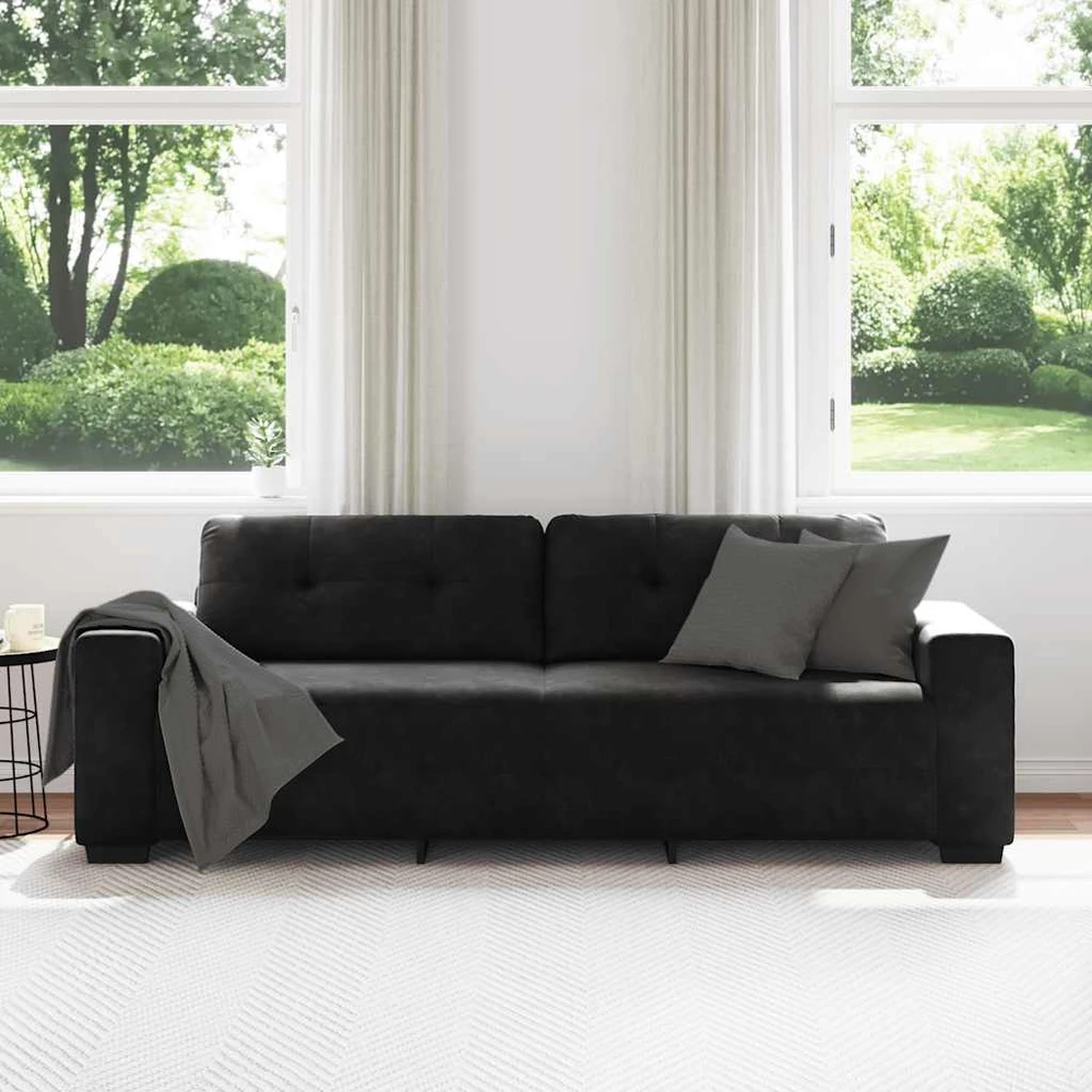 Trivietė sofa, juoda, 220x78x80 cm, aksominė