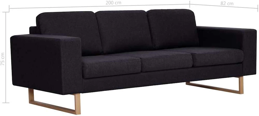 Trivietė sofa, juoda, audinys