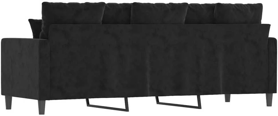 Trivietė sofa, juodos spalvos, 180cm, aksomas