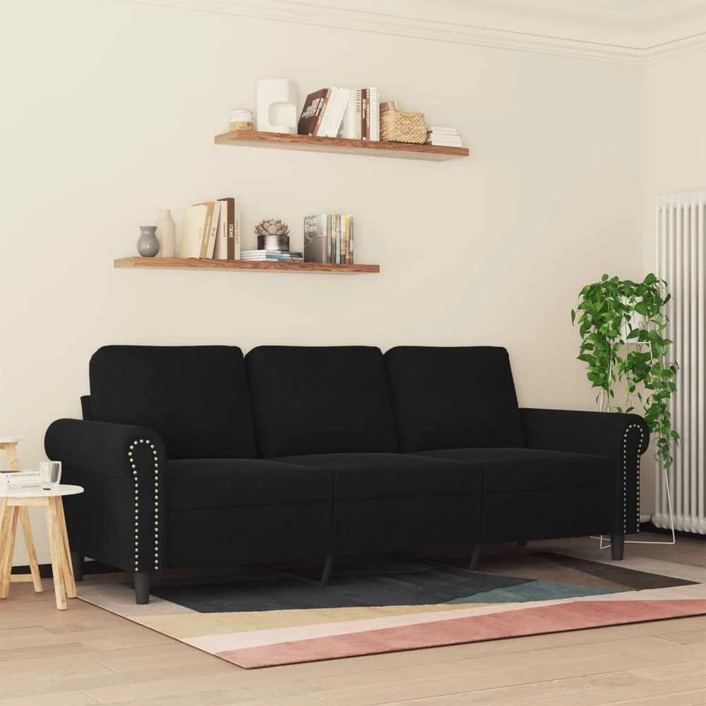 Trivietė sofa, juodos spalvos, 180cm, aksomas