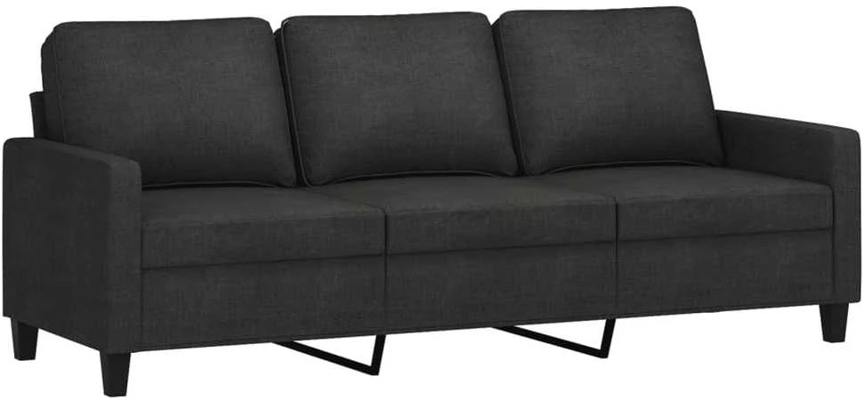 Trivietė sofa, juodos spalvos, 180cm, audinys
