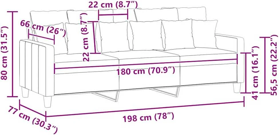 Trivietė sofa, juodos spalvos, 180cm, audinys