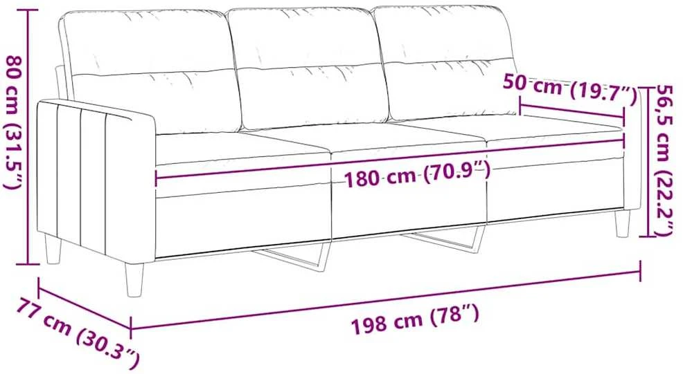Trivietė sofa, juodos spalvos, 180cm, audinys
