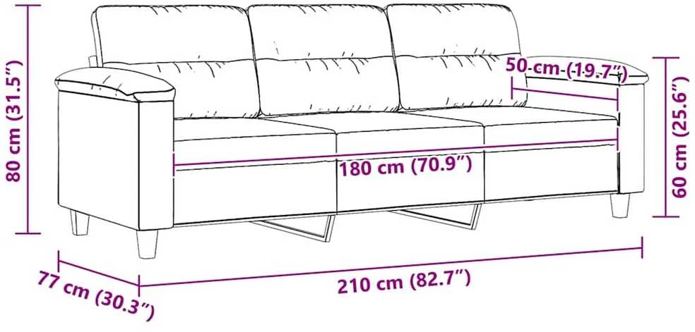 Trivietė sofa, juodos spalvos, 180cm, mikropluošto audinys