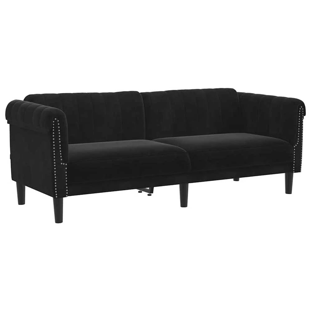 Trivietė sofa, juodos spalvos, aksomas