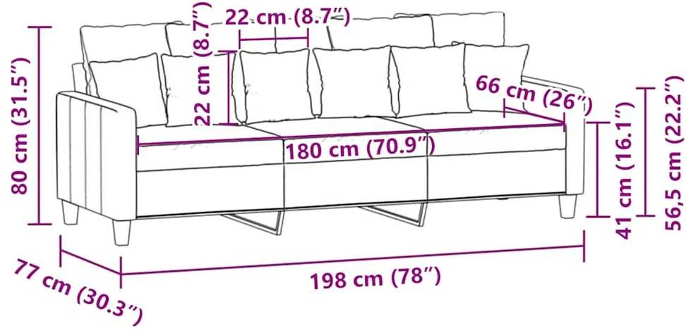 Trivietė sofa, kreminės spalvos, 180cm, audinys