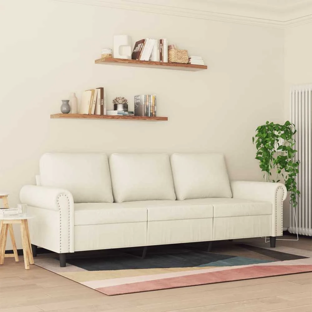 Trivietė sofa, kreminės spalvos, 180cm, aksomas