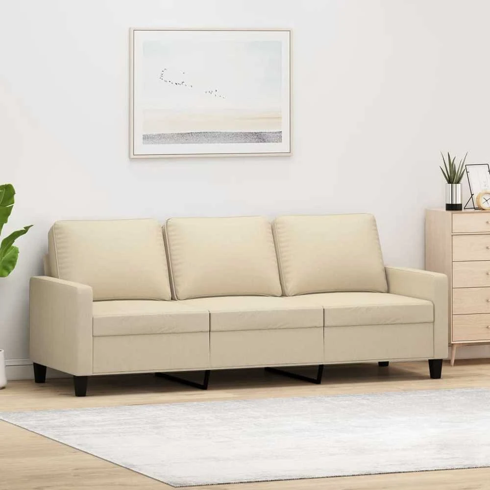 Trivietė sofa, kreminės spalvos, 180cm, audinys