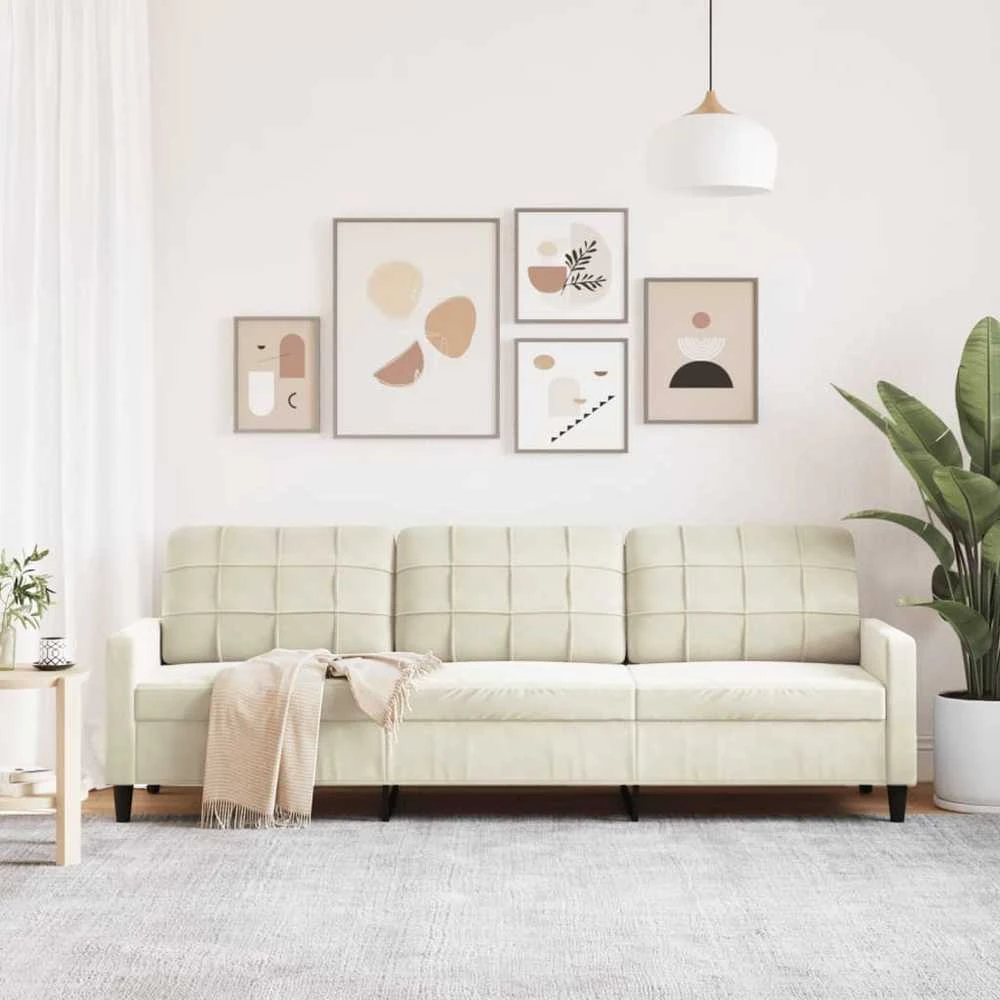 Trivietė sofa, kreminės spalvos, 210cm, aksomas