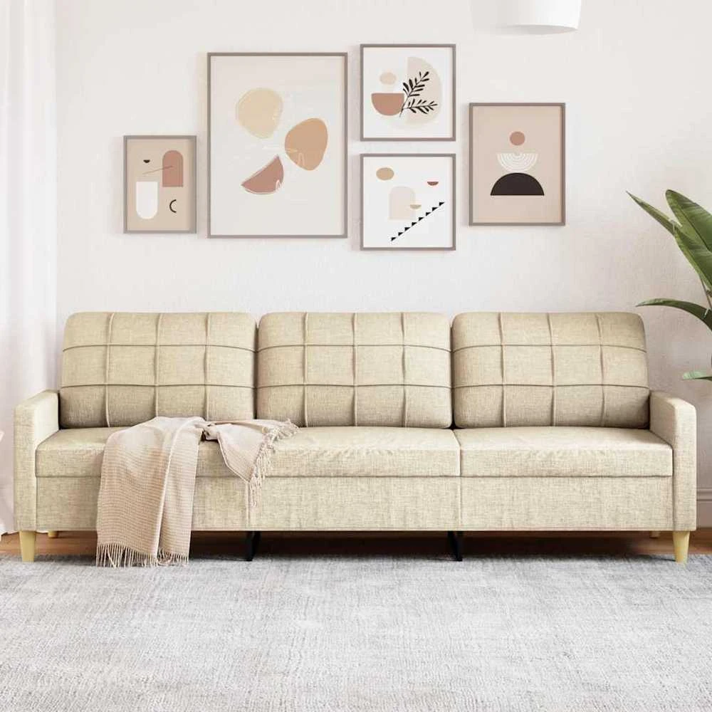 Trivietė sofa, kreminės spalvos, 210cm, audinys