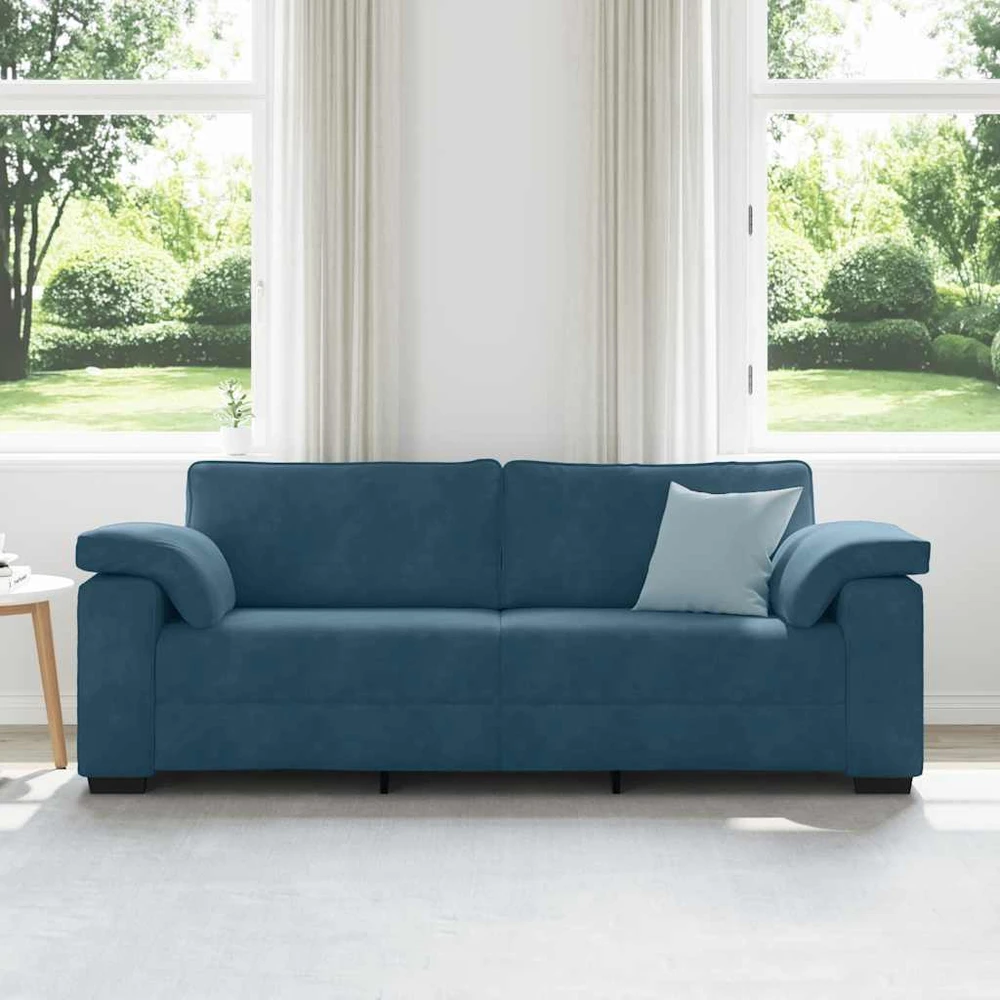Trivietė sofa, mėlyna, 220x77x82 cm, aksomas