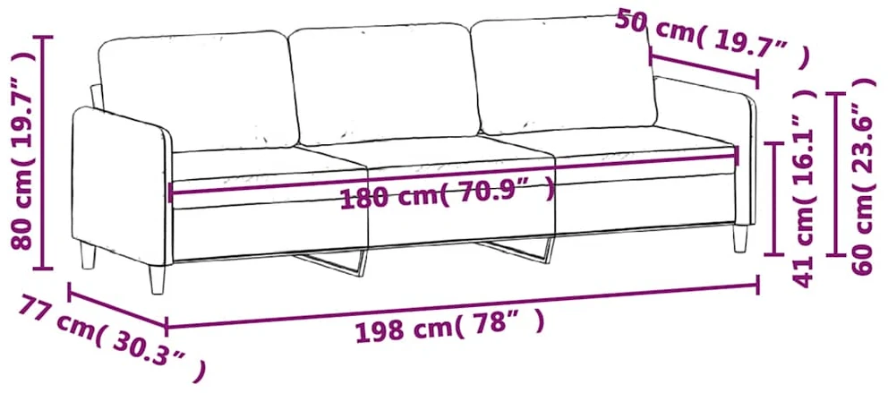 Trivietė sofa, mėlynos spalvos, 180cm, aksomas