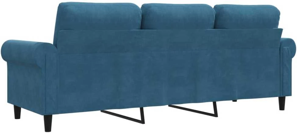 Trivietė sofa, mėlynos spalvos, 180cm, aksomas