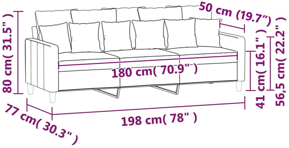 Trivietė sofa, mėlynos spalvos, 180cm, aksomas