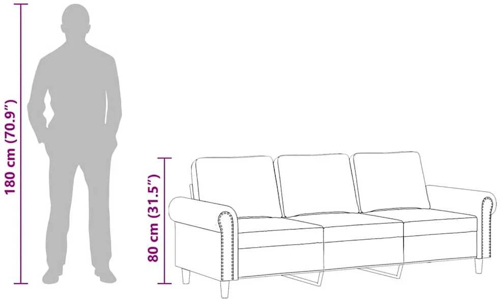 Trivietė sofa, mėlynos spalvos, 180cm, aksomas