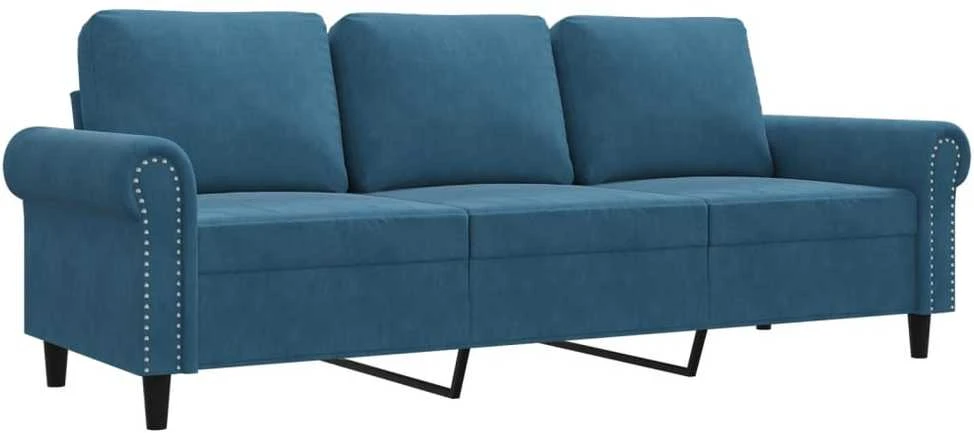 Trivietė sofa, mėlynos spalvos, 180cm, aksomas