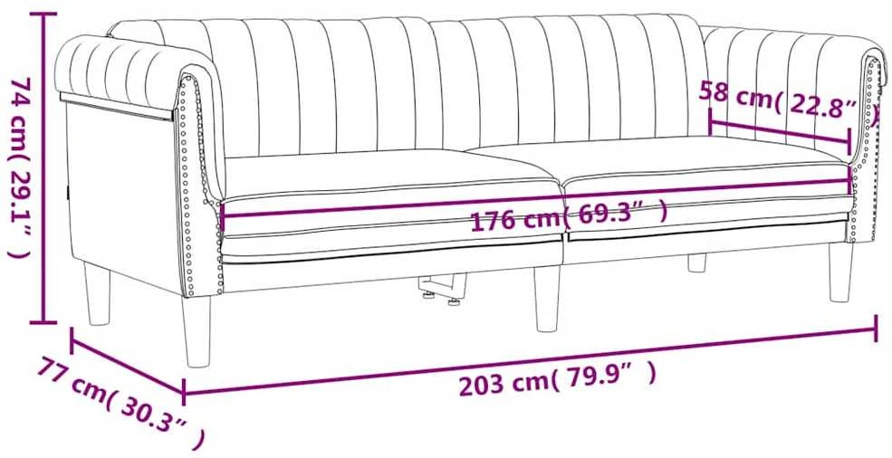 Trivietė sofa, mėlynos spalvos, aksomas