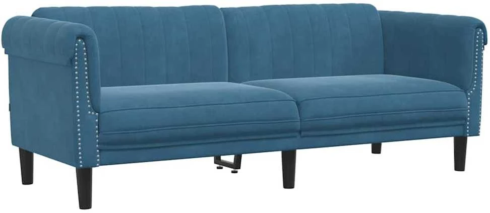 Trivietė sofa, mėlynos spalvos, aksomas