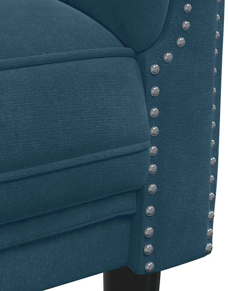 Trivietė sofa, mėlynos spalvos, aksomas