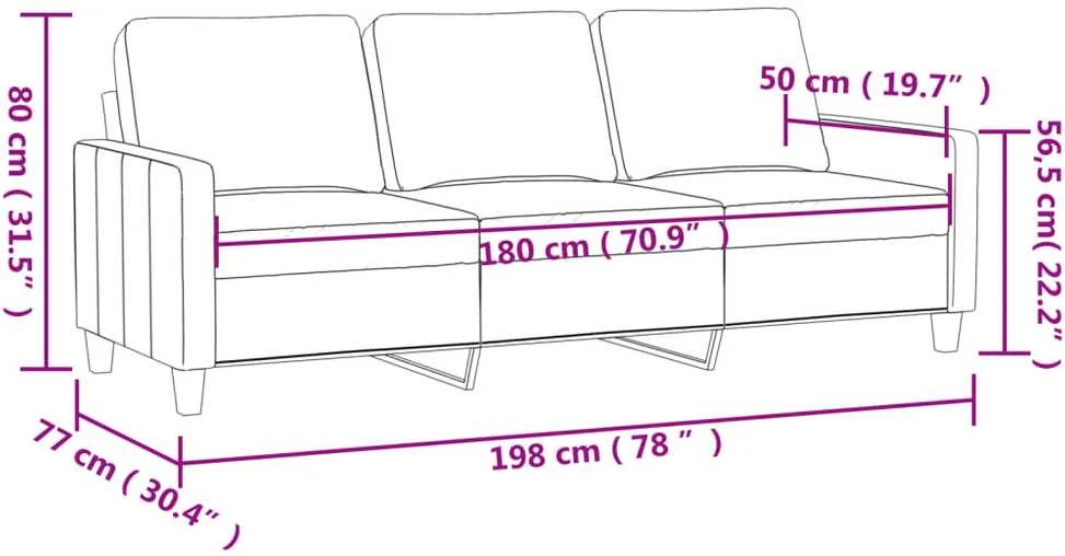 Trivietė sofa, pilkos spalvos, 180cm, dirbtinė oda