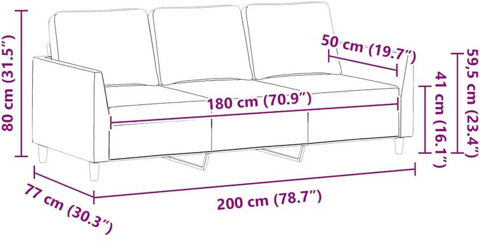 Trivietė sofa, pilkos spalvos, 180cm, dirbtinė oda