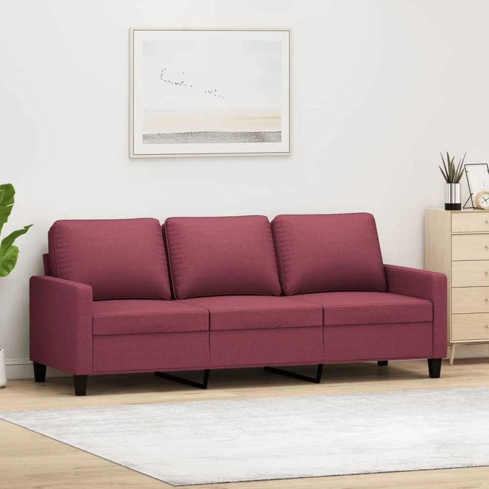 Trivietė sofa, raudonojo vyno spalvos, 180cm, audinys