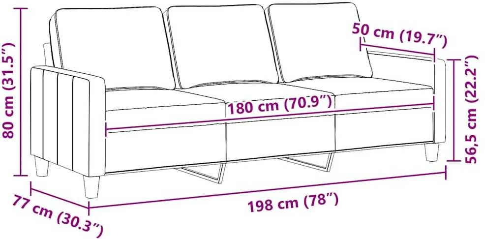 Trivietė sofa, raudonojo vyno spalvos, 180cm, audinys