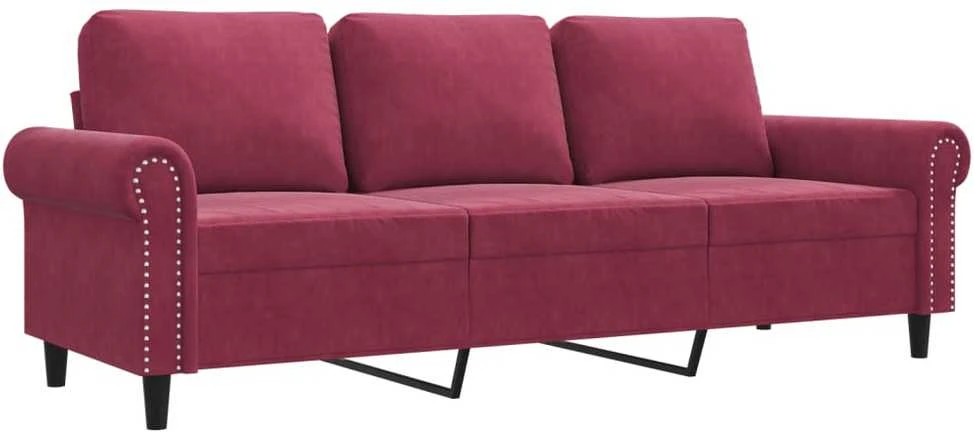 Trivietė sofa, raudonojo vyno spalvos, 180cm, aksomas