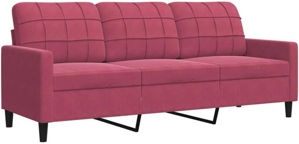 Trivietė sofa, raudonojo vyno spalvos, 180cm, aksomas