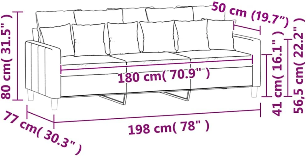 Trivietė sofa, raudonojo vyno spalvos, 180cm, aksomas