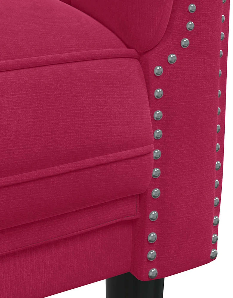 Trivietė sofa, raudonojo vyno spalvos, aksomas