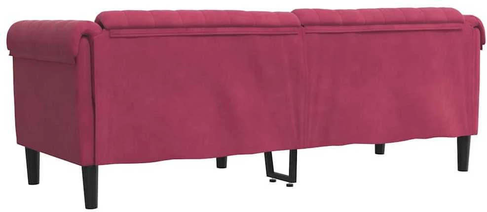Trivietė sofa, raudonojo vyno spalvos, aksomas