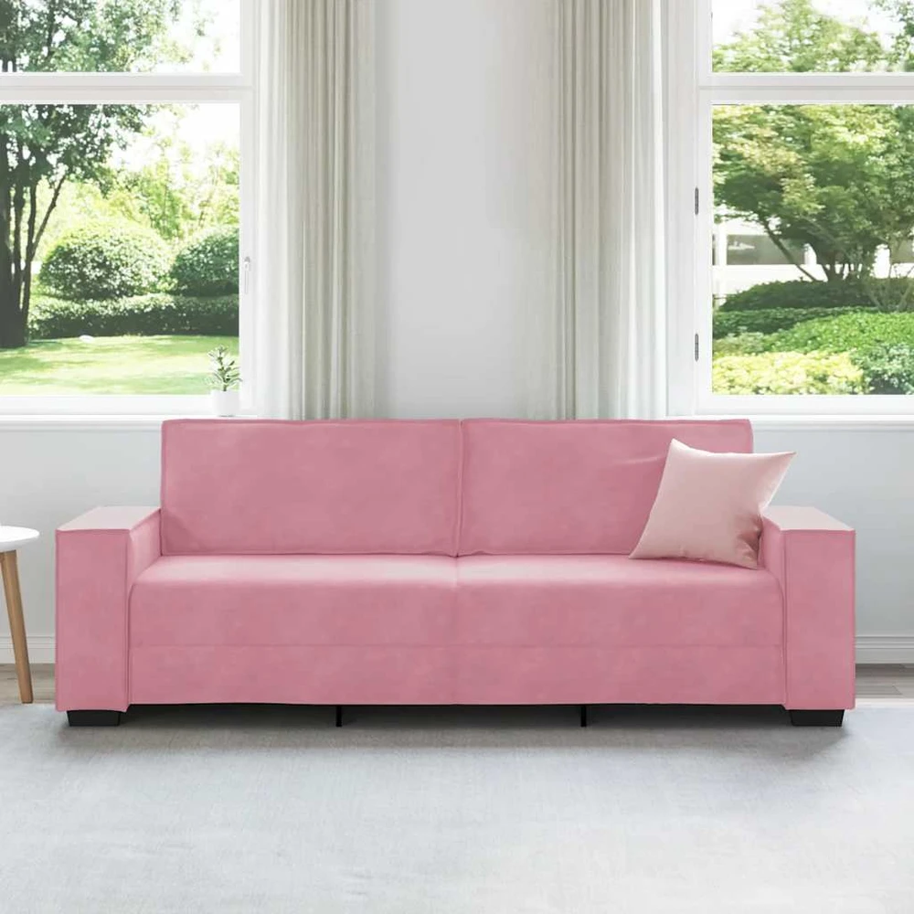 Trivietė sofa, rožinė, 220x78x84 cm, aksomas