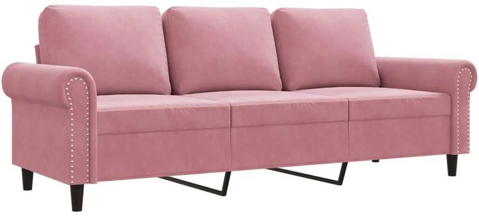 Trivietė sofa, rožinės spalvos, 180cm, aksomas