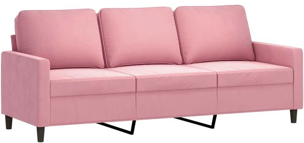 Trivietė sofa, rožinės spalvos, 180cm, aksomas
