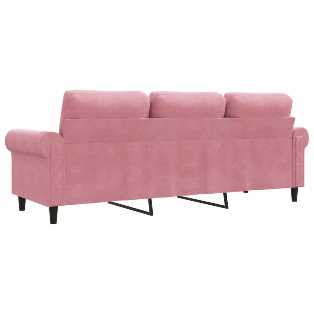 Trivietė sofa, rožinės spalvos, 180cm, aksomas