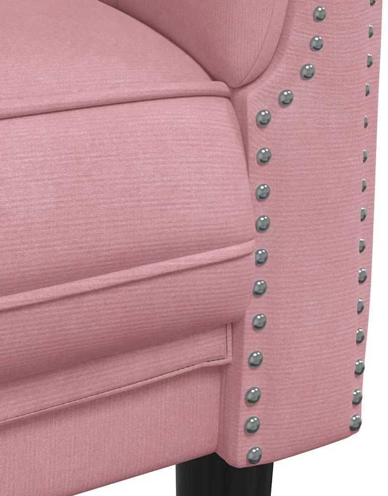 Trivietė sofa, rožinės spalvos, aksomas